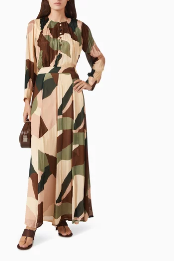 Abstract-print Pleated Top in Chiffon