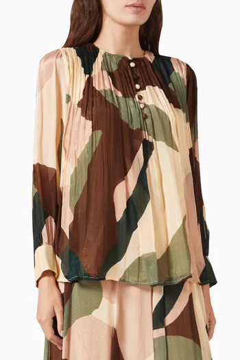 Abstract-print Pleated Top in Chiffon