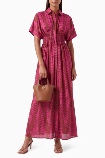 Geometric-print Kaftan Dress in Cotton-silk