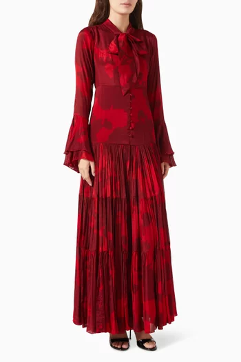 Floral Pleated Dress in Chiffon