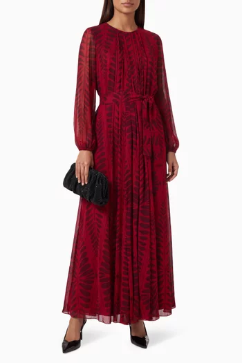 Geometric-print Belted Dress in Georgette