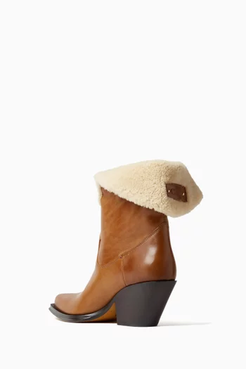 AZELAN ANKLE BOOTS WITH SHEARLING FOLD OVER COLLAR IN CALFSKIN LEATHER WITH STUDS AND WEDGED LOW BLOCK HEEL:Light/Pastel Brown:37|220061814