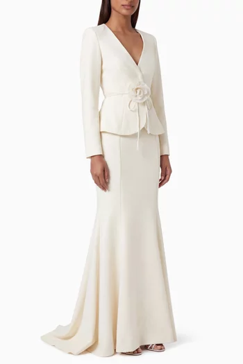 Lois Flower-appliqué Dress in Crepe