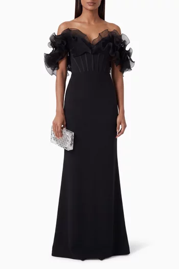 Meredith Off-shoulder Corset Dress in Crepe
