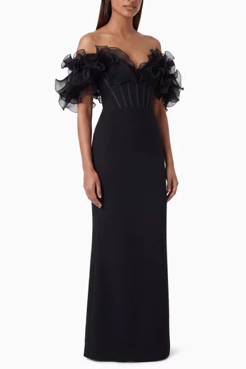 Meredith Off-shoulder Corset Dress in Crepe