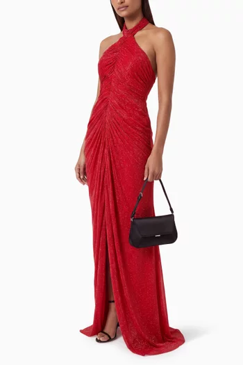 Jessy Ruched Halterneck Dress in Jersey