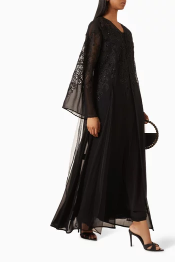 Baroque Floral Wedding Abaya in Chiffon & Tulle