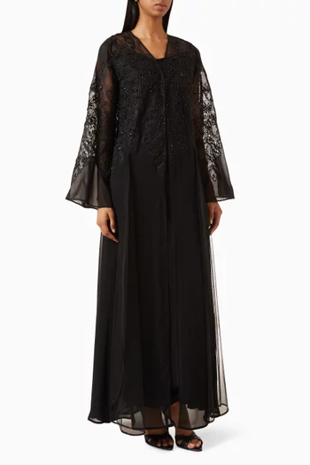 Baroque Floral Wedding Abaya in Chiffon & Tulle