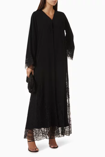 VIP Tropical Flora Embroidered Abaya in Nida