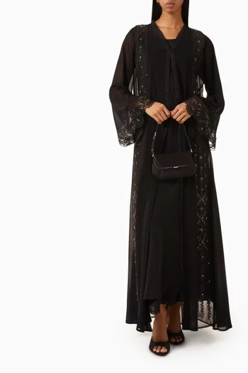 Floral Embroidered Wedding Abaya in Chiffon & Tulle