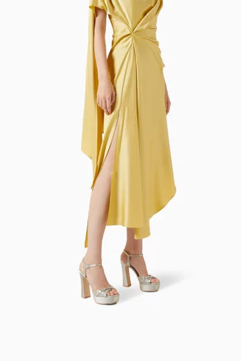 EXCLUSIVE CAPSULE HOLIDAY DROP: KEATON 125 PLATFORM SANDAL HEELS IN SATIN WITH CLEAR CRYSTAL BAGUETTES DETAIL WITH HIGH 125MM BLOCK HEEL:Light/Pastel Grey:38.5|220081390