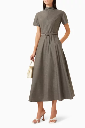 Belted Midi Dress in Wool-blend