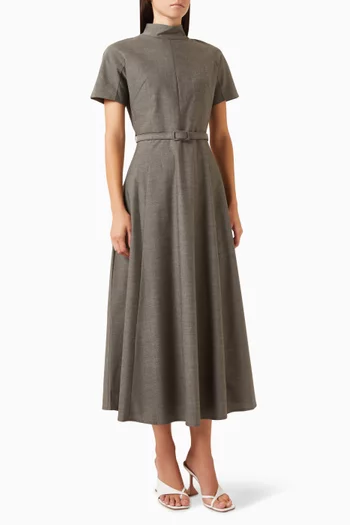 Belted Midi Dress in Wool-blend