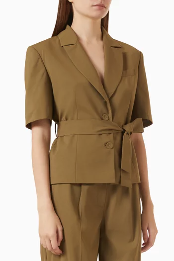 Belted Cropped Jacket in Wool-blend