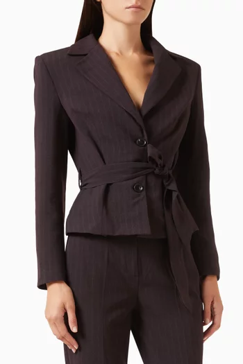 Belted Pinstripe Blazer
