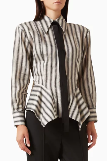 Striped Peplum Shirt in Linen-blend