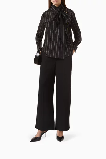 Striped Bow-neck Shirt in Cotton-blend