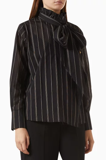 Striped Bow-neck Shirt in Cotton-blend