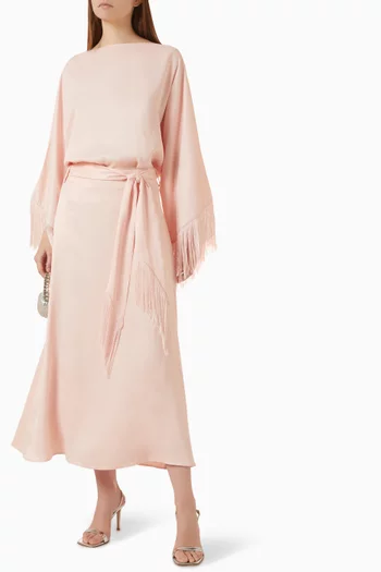 Fringed Belt Maxi Skirt