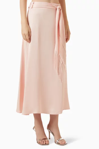 Fringed Belt Maxi Skirt