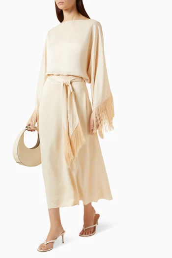 Fringed Belt Maxi Skirt