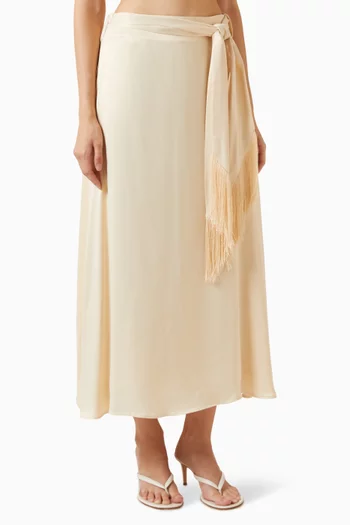 Fringed Belt Maxi Skirt