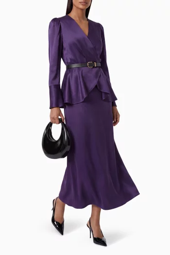 Belted Peplum Midi Dress