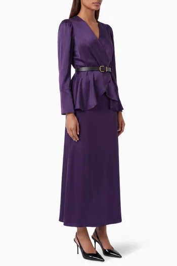 Belted Peplum Midi Dress