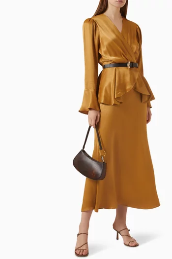 Belted Peplum Midi Dress