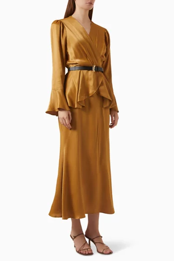 Belted Peplum Midi Dress