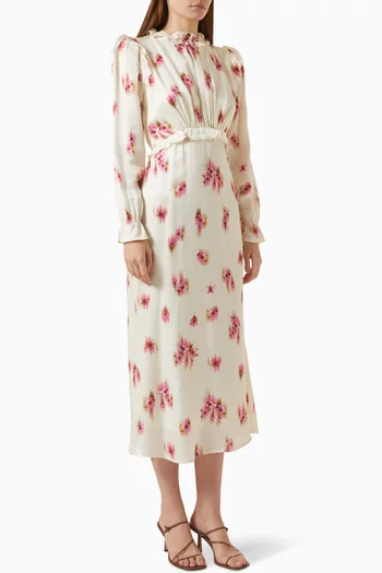 Floral-print Ruffled Midi Dress