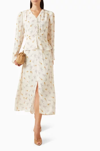 Floral-print Peplum Midi Dress