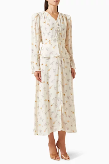 Floral-print Peplum Midi Dress