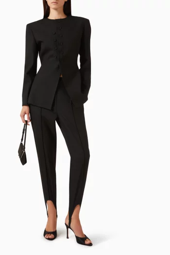 Button-detailed Collarless Jacket