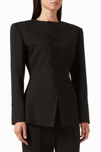 Button-detailed Collarless Jacket