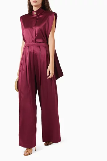 Sandy Pleated Wide-leg Pants in Stretch-silk