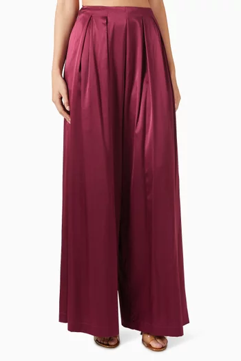 Sandy Pleated Wide-leg Pants in Stretch-silk