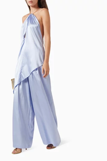 Sandy Pleated Wide-leg Pants in Stretch-silk
