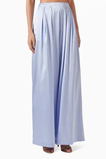 Sandy Pleated Wide-leg Pants in Stretch-silk