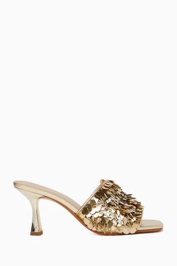 Tessa 75 Sequin-embellished Mules in Metallic Leather