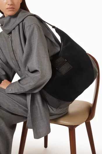 Small Bar Hobo Shoulder Bag in Biker Leather
