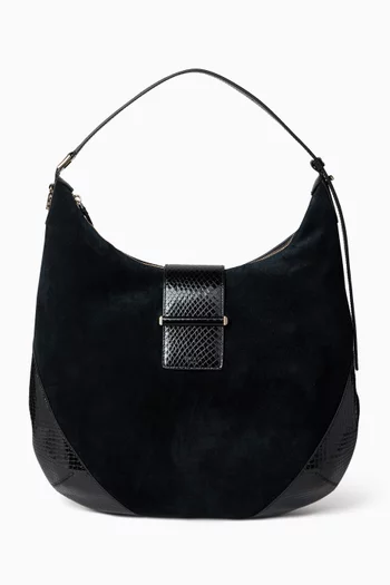 Small Bar Hobo Shoulder Bag in Biker Leather