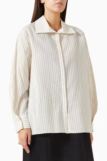 Striped High-collar Shirt in Cotton-silk