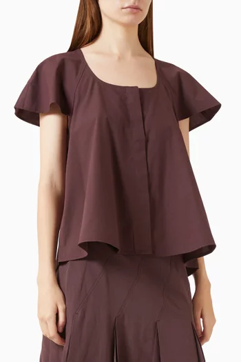 Fluted-sleeve Top in Cotton-blend