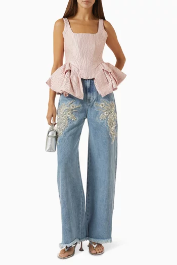 Bleached Embellished Boyfriend Jeans in Denim