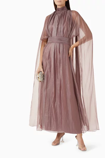 Pleated Cape Gown in Organza
