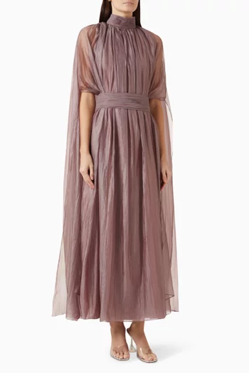 Pleated Cape Gown in Organza