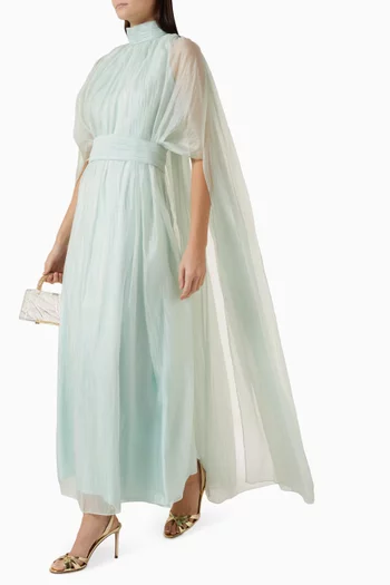 Pleated Cape Gown in Organza