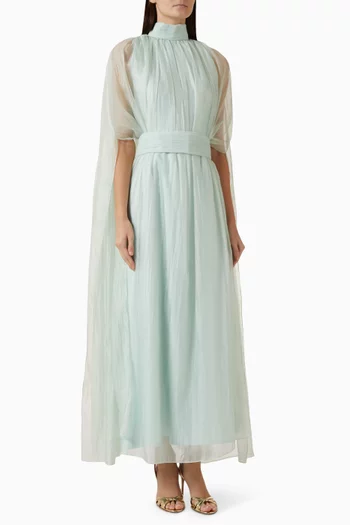 Pleated Cape Gown in Organza