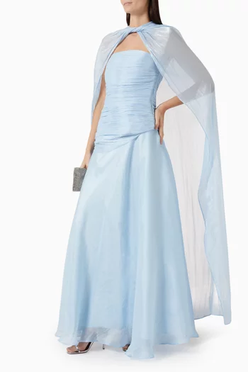 Draped Corset, Cape & Skirt Set in Organza